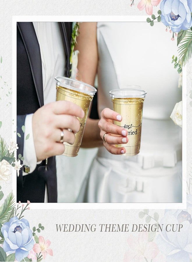 Jingmore 50 Pcs Wedding Plastic Cup 12 oz Wedding Disposable Cups for Reception Thick Clear Cup Happily Ever After Mr and Mrs Just Married Cups for Bridal Shower Decorations - Image 5